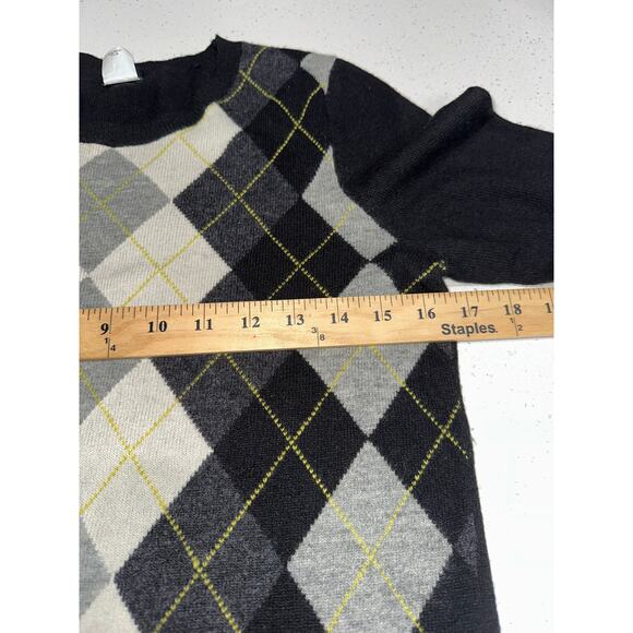 J Crew Women’s Sweater Argyle Pullover Wool Cashmere Black M Preppy Academic - Picture 6 of 8